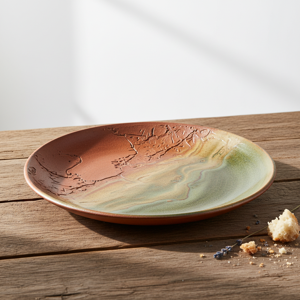 Assiette à Dîner en Céramique Artisanale - Tons Naturels Terreux 26,5cm
