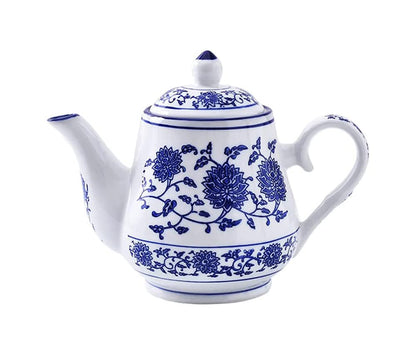 Théière en Porcelaine Bleue et Blanche - 500ml | Design Floral Rétro