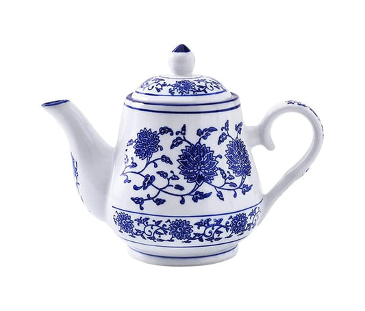 Théière en Porcelaine Bleue et Blanche - 500ml | Design Floral Rétro