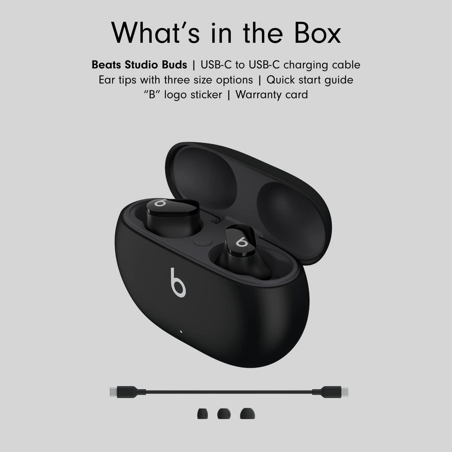 Beats Studio Buds - Fully Wireless Bluetooth In-Ear Headphones with Noise Cancelling - Sweat-Resistant, Compatible with Apple and Android, Class 1 Bluetooth, Built-in Microphone - Black