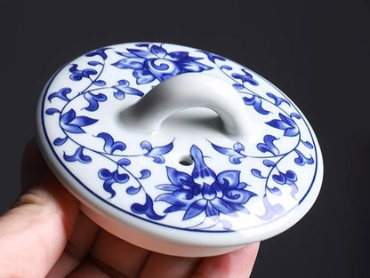 Théière en Porcelaine Bleue et Blanche - 28oz | Pour 3 à 4 Tasses
