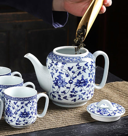 Théière en Porcelaine Bleue et Blanche - 28oz | Pour 3 à 4 Tasses