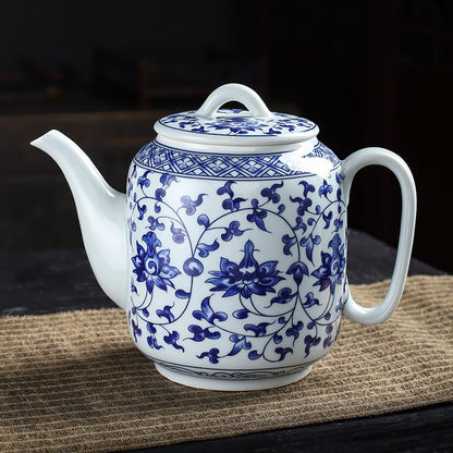Théière en Porcelaine Bleue et Blanche - 28oz | Pour 3 à 4 Tasses