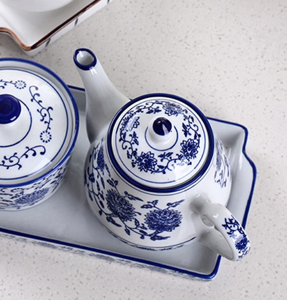 Théière en Porcelaine Bleue et Blanche - 500ml | Design Floral Rétro