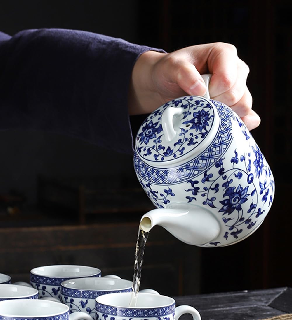 Théière en Porcelaine Bleue et Blanche - 28oz | Pour 3 à 4 Tasses