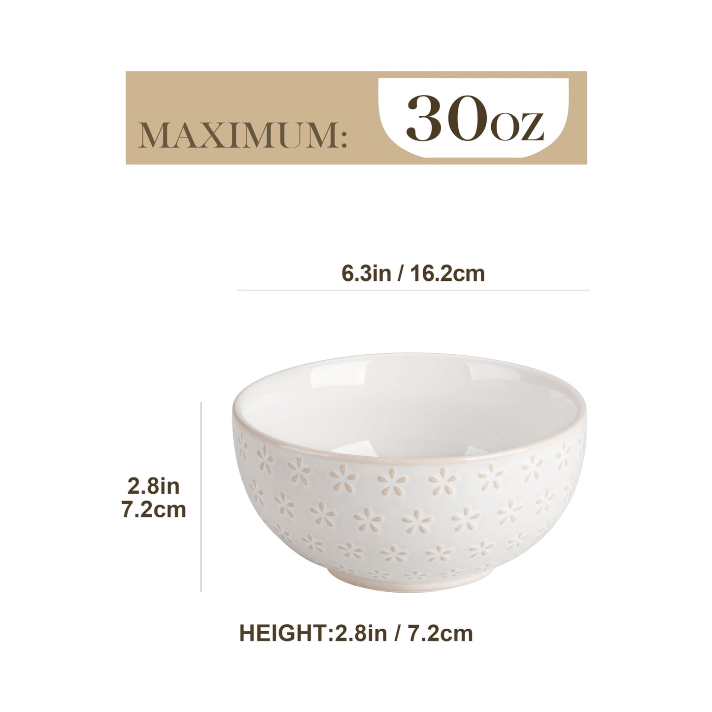 Grands Bols en Grès - Lot de 4 | 900ml Soupes, Ramen et Salades