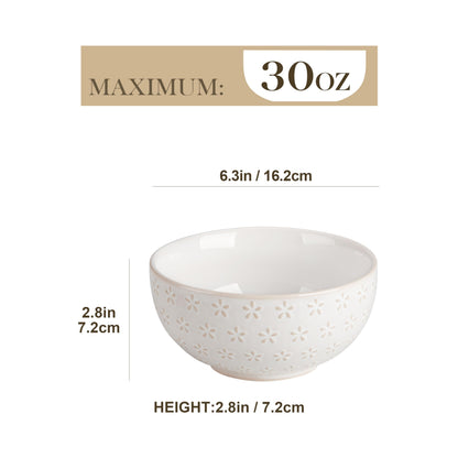 Grands Bols en Grès - Lot de 4 | 900ml Soupes, Ramen et Salades