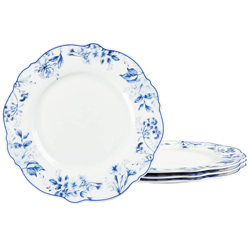 Assiettes en Porcelaine Florale Bleu Clair - Lot de 4 | 20,5cm