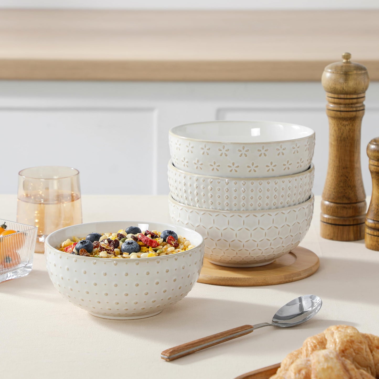 Grands Bols en Grès - Lot de 4 | 900ml Soupes, Ramen et Salades