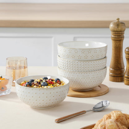 Grands Bols en Grès - Lot de 4 | 900ml Soupes, Ramen et Salades