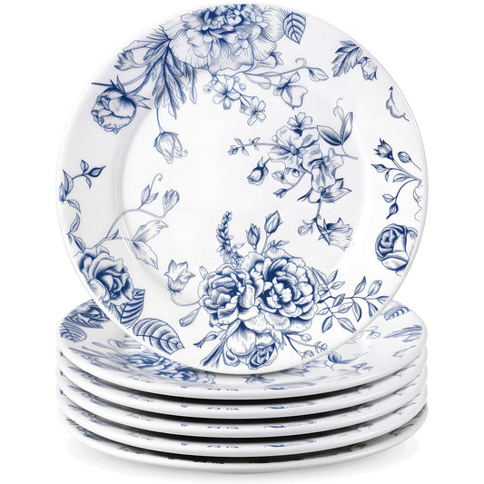 Assiettes en Céramique Florale Bleue et Blanche - Lot de 6 | 15cm