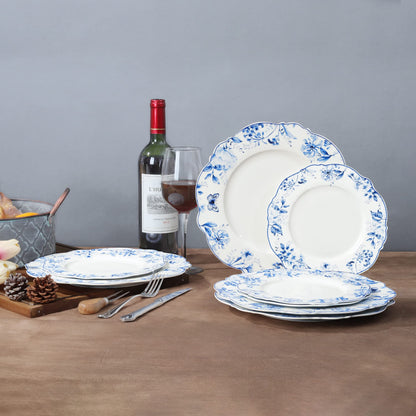 Assiettes en Porcelaine Florale Bleu Clair - Lot de 4 | 20,5cm