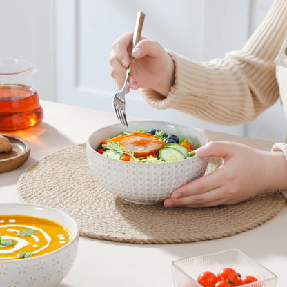 Grands Bols en Grès - Lot de 4 | 900ml Soupes, Ramen et Salades