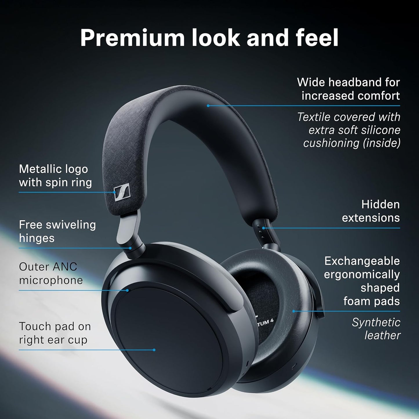 Sennheiser MOMENTUM 4 Wireless Noise Cancelling Headphones - Bluetooth Headset for Crystal-Clear Calls with Adaptive Noise Cancellation, Over-Ear Headphones, Up To 60HR Playtime, Folding Design, White