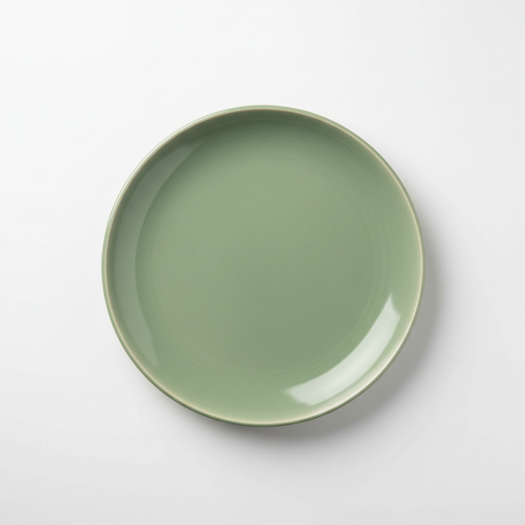 Assiette à Dîner en Céramique Artisanale - Émail Vert Sauge 26,5cm